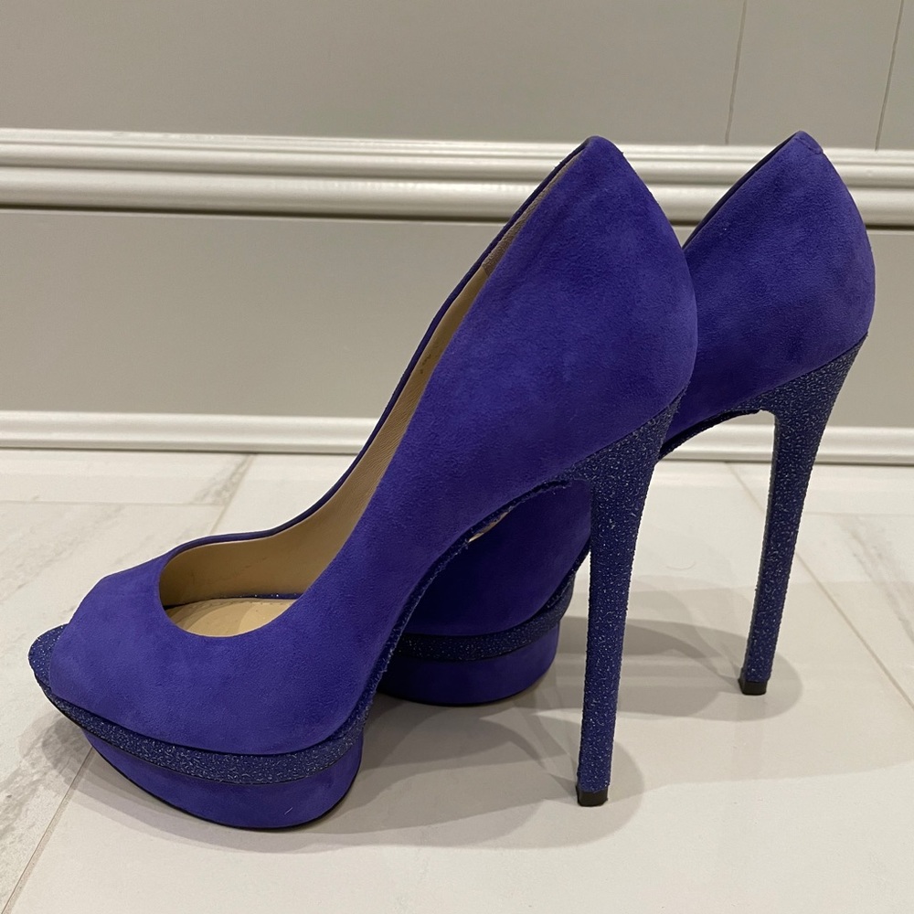 B Brian Atwood Suede Platform Peep Toe Pump